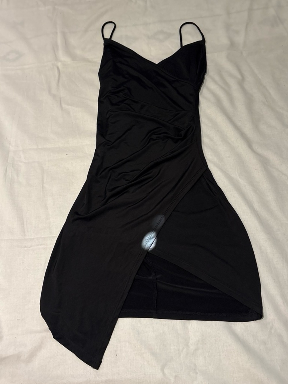 Black Asymmetrical Slip Dress with Spaghetti Straps — Sleek Evening Style